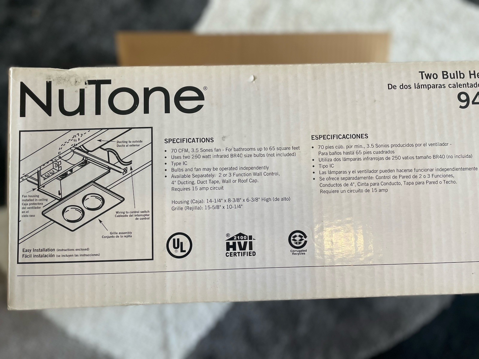 Nutone 9427P Two-Bulb 250-watt Infrared Heater 70 CFM Fan 3.5 Sone Energy-Saving gallery