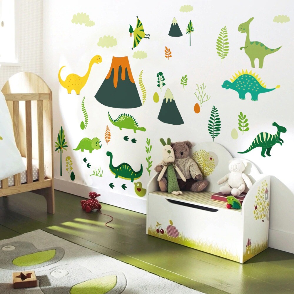 Cartoon Wall Stickers Kid Room Decoration Jurassic Dinosaur World Bedroom Decals gallery