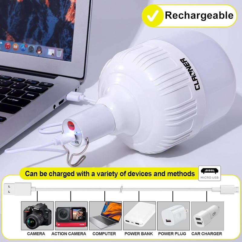 2Pack Emergency Lights USB Rechargeable Bulbs Equivalent 2200mAh Battery Backup gallery