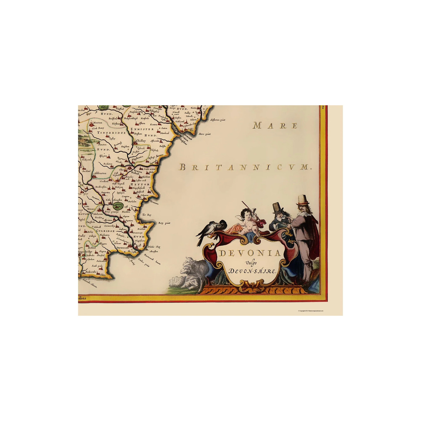 Historic Map - Devon County England - Blaeu 1646 - Vintage Wall Art gallery