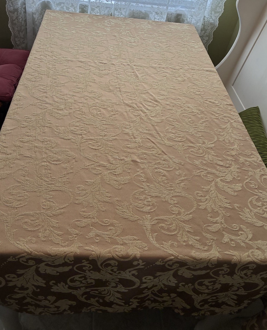 Tablecloth 53” X 96” Damask Gold/Bronze Banquet Size Heavyweight Fabric gallery
