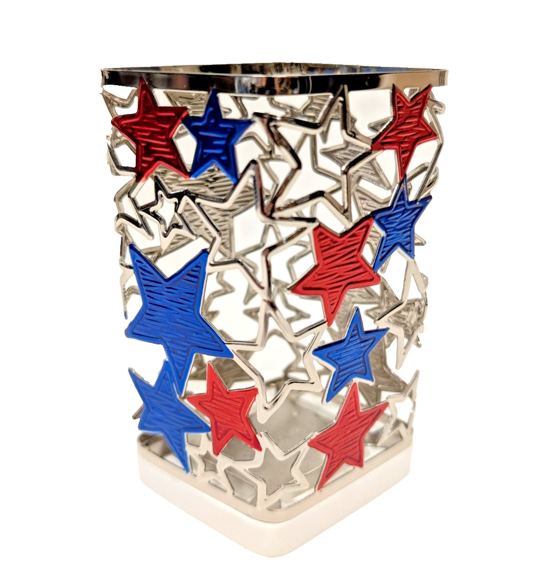 New! Bath & Body Works RED, BLUE, & SILVER STARS 3-wick Soap Holder Sleeve Stand gallery