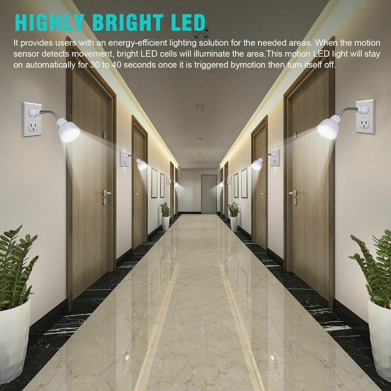 LED Motion-Activated Sensor Night Light AC Outlet Plug-In Wall Stair Lamp Indoor gallery