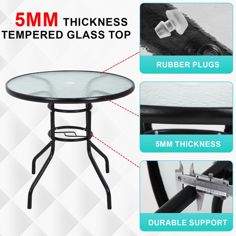 Outdoor Table Patio Table Dining Table with Tempered Glass Umbrella Hole gallery