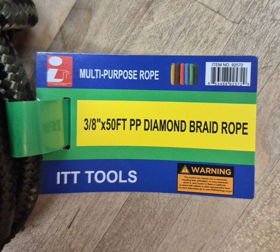 3/8" X 50' PP DIAMOND BRAIDED ROPE, CAMPING MULTI- PURPOSE GREEN CAMOUFLAGE gallery