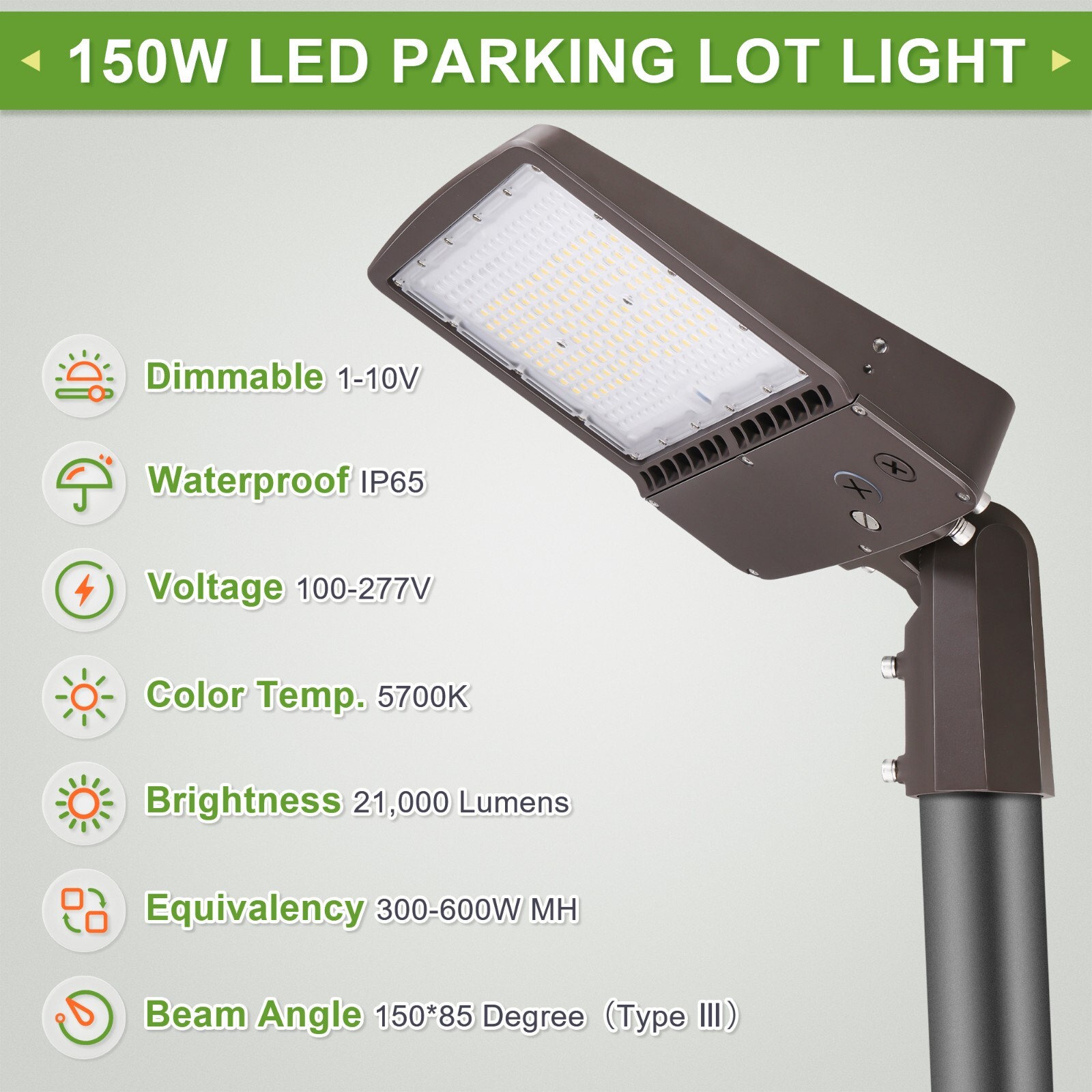 150W LED Shoebox Parking Lot Light with Slip Fitter Mount 21000LM 100-277V gallery