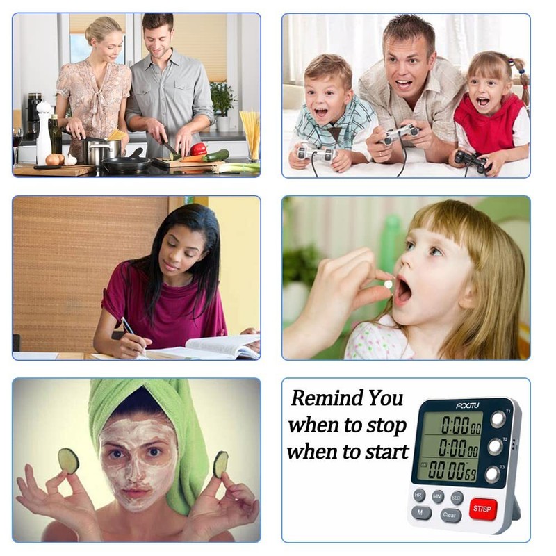 Digital Dual Kitchen Timer 3 Channels with Loud Alarm and Flashing Light gallery
