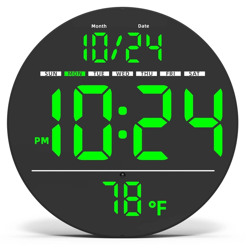 Digital Wall Clock with Large LED Display, Date, Temperature, Auto-brightnes wbr