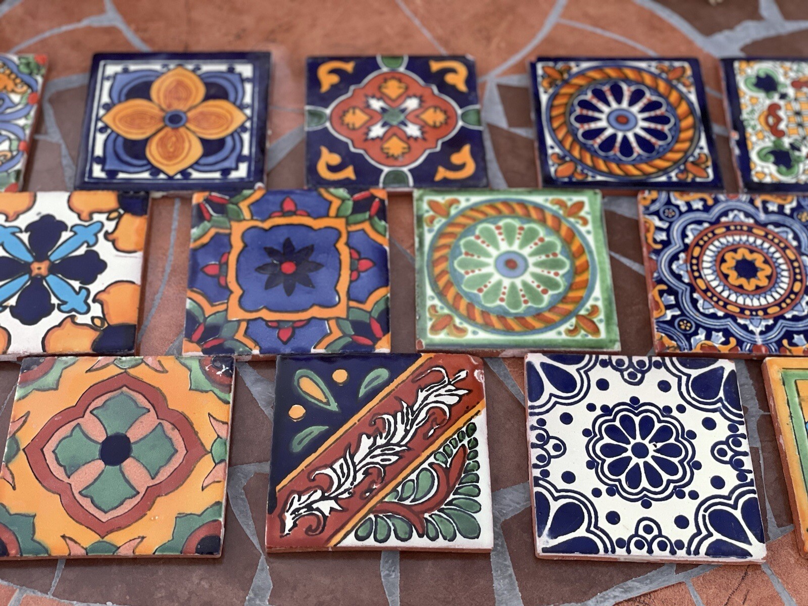 25 Assorted Mexican Ceramic 4x4 inch Hand Made Tiles gallery