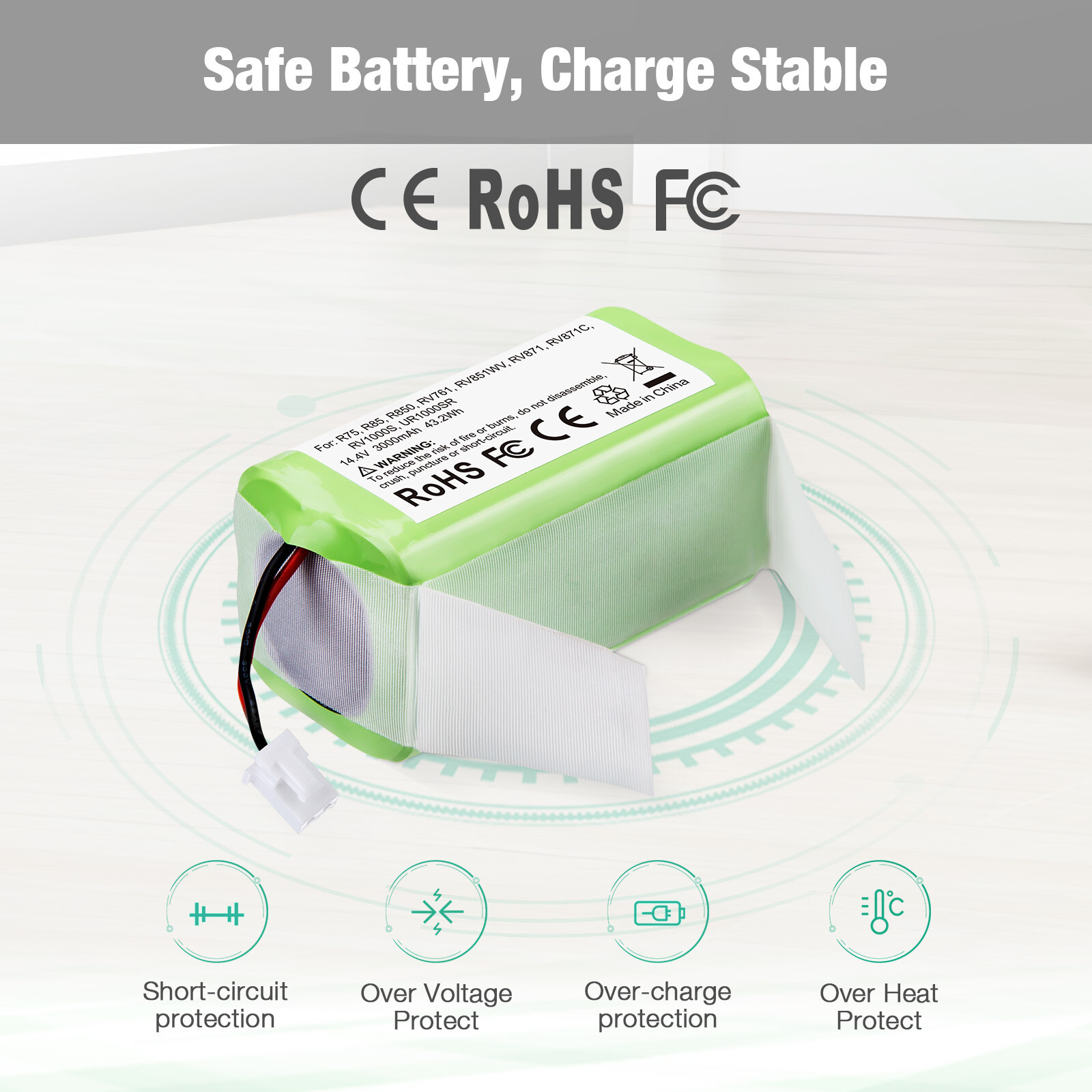 Replacement Battery for Shark Ion R75 RV85 RV850 RV750-N RVBAT850(2-prongs plug) gallery