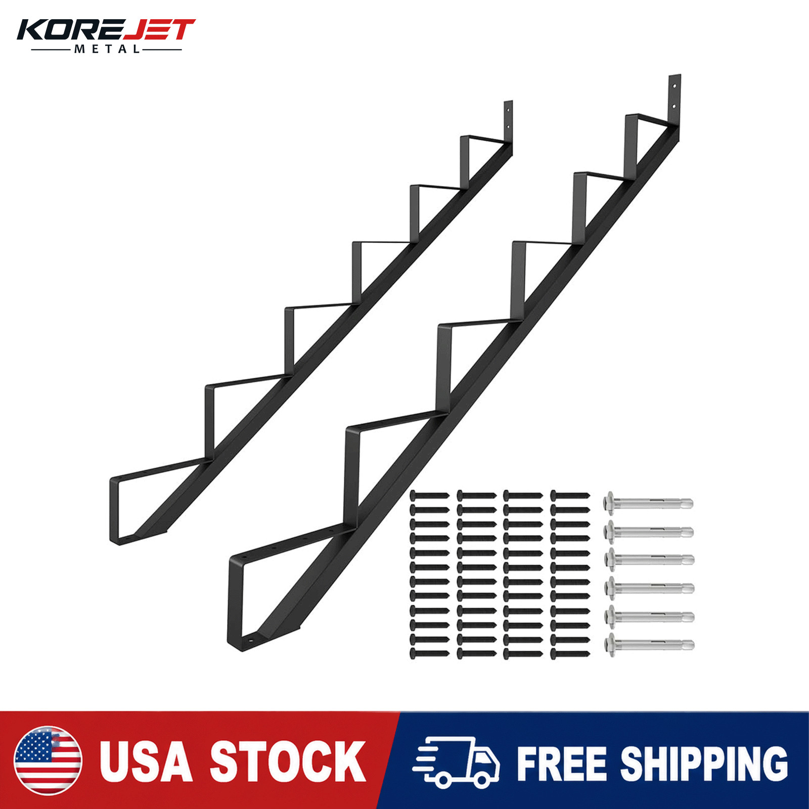 6 Step Steel Stair Riser 2Pcs Powder Coated Black Metal Stair Stringer 50in Deck gallery