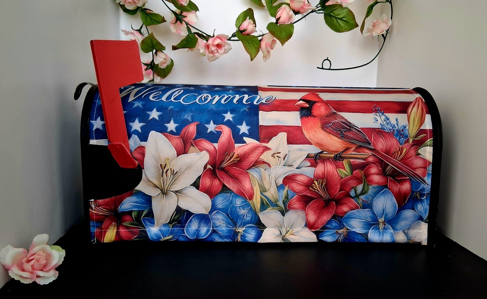Magnetic Patriotic Cardinal Mailbox Cover - 4th of July / anytime ( 21" x 18") gallery