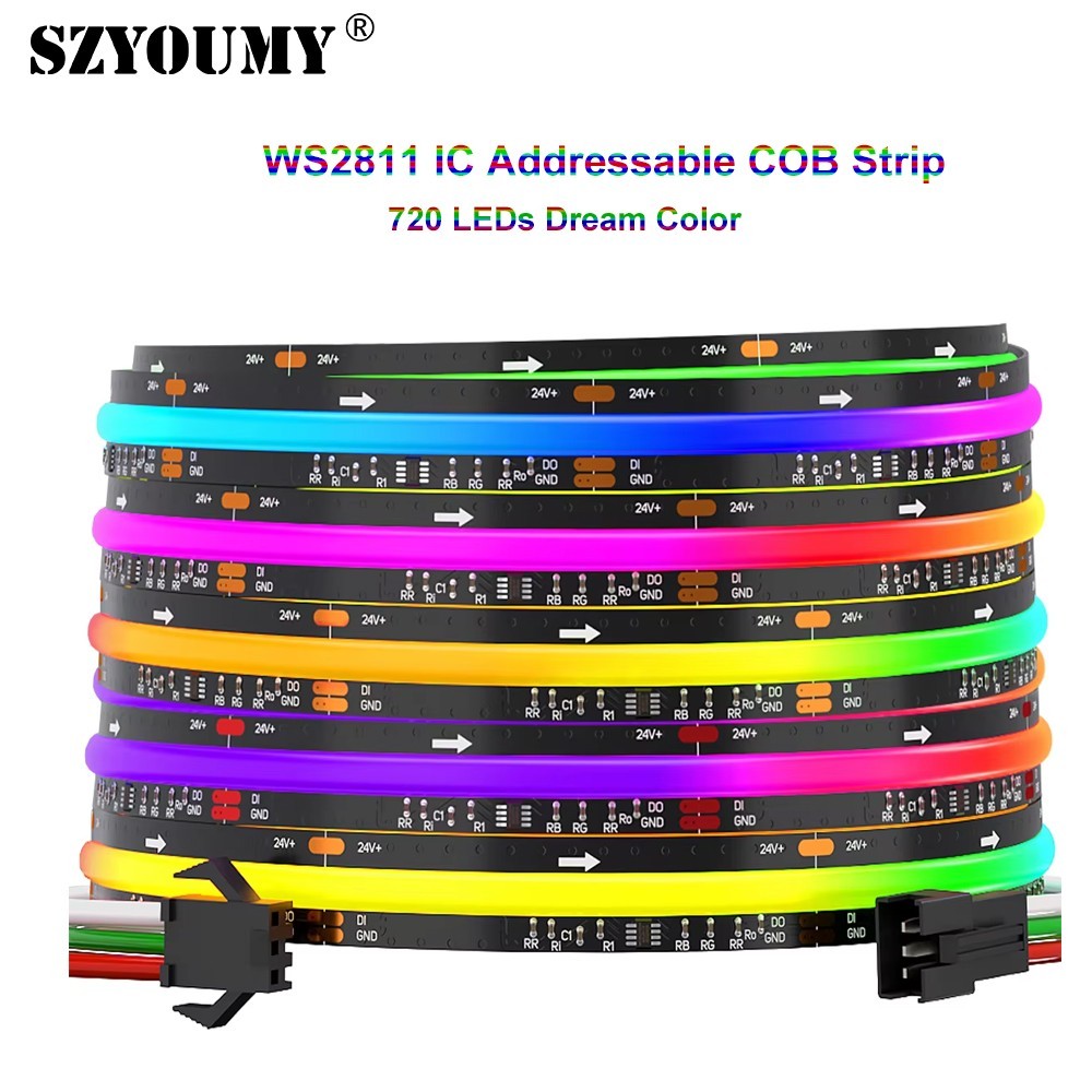 WS2811 Addressable 630LEDs Dream Color RGB IC COB LED Light Strip 10mm 12V 24V gallery