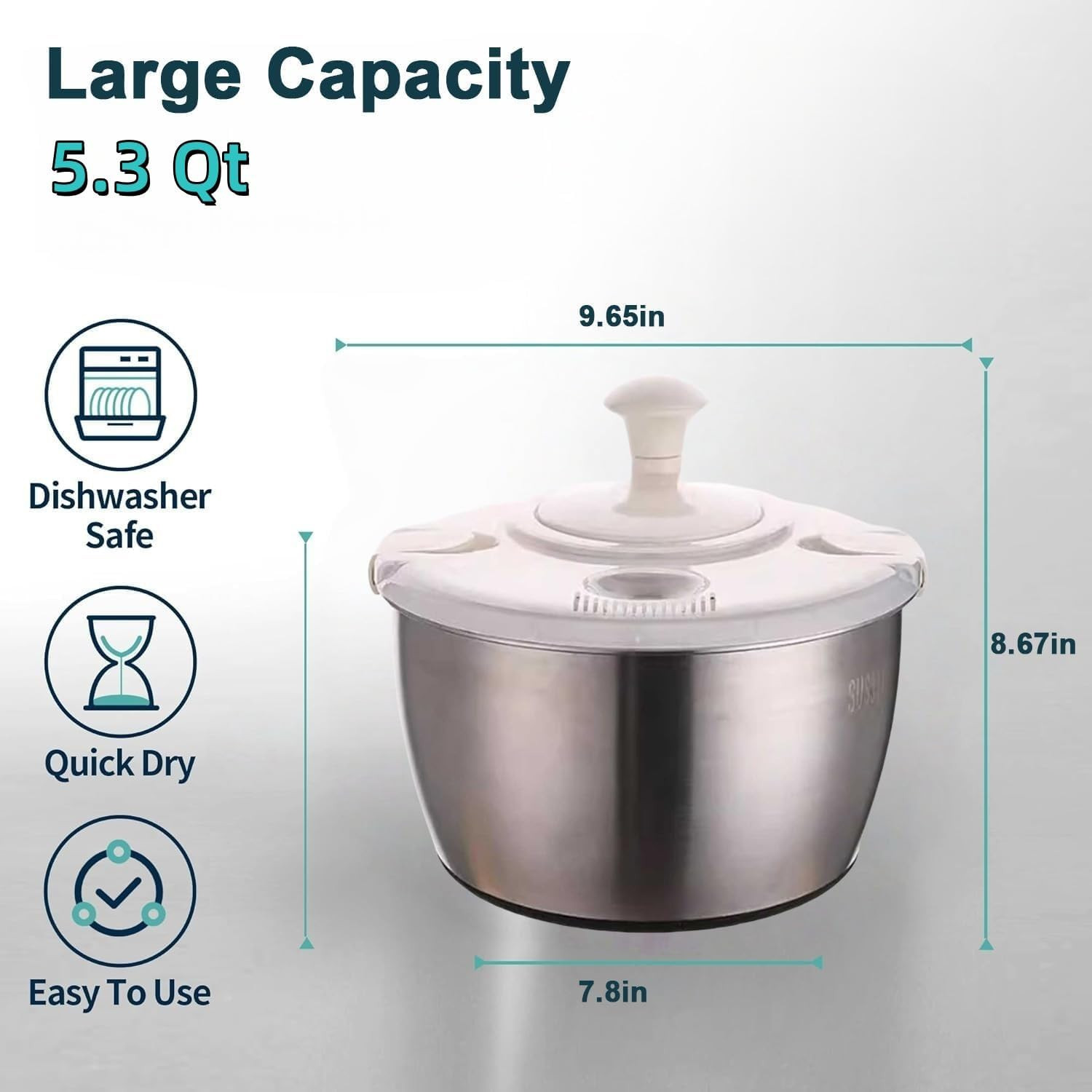 Large 5.3QT Salad Spinner - Quick Spin & Drain, Multi-Use Colander gallery