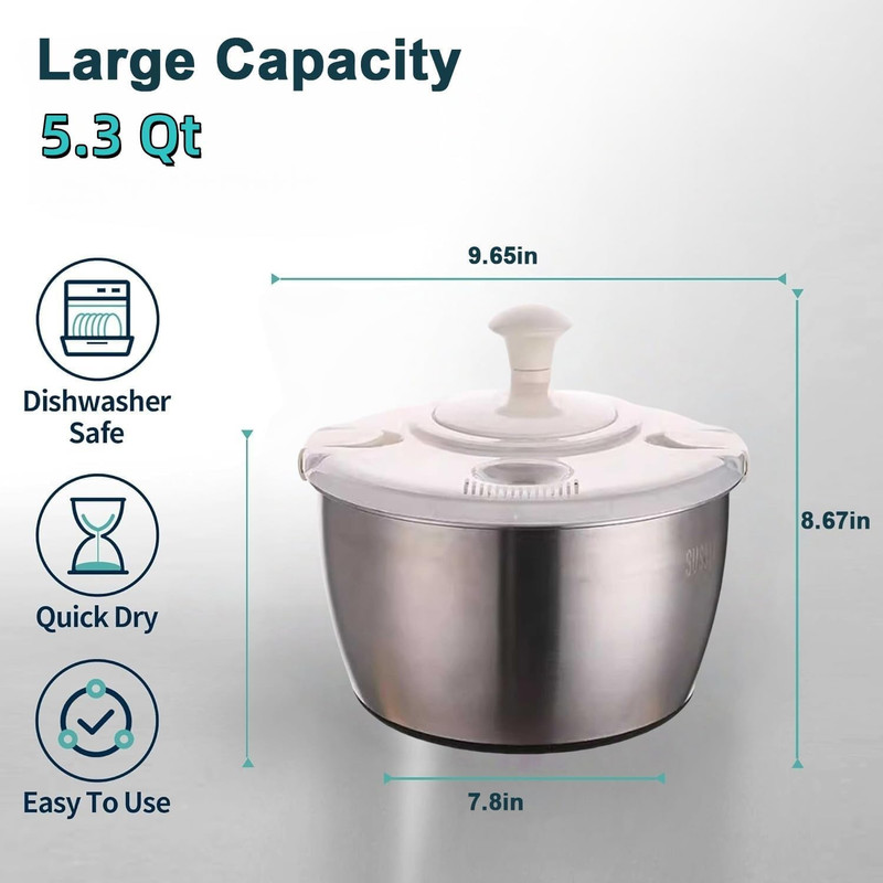Large 5.3QT Salad Spinner - Quick Spin & Drain, Multi-Use Colander gallery