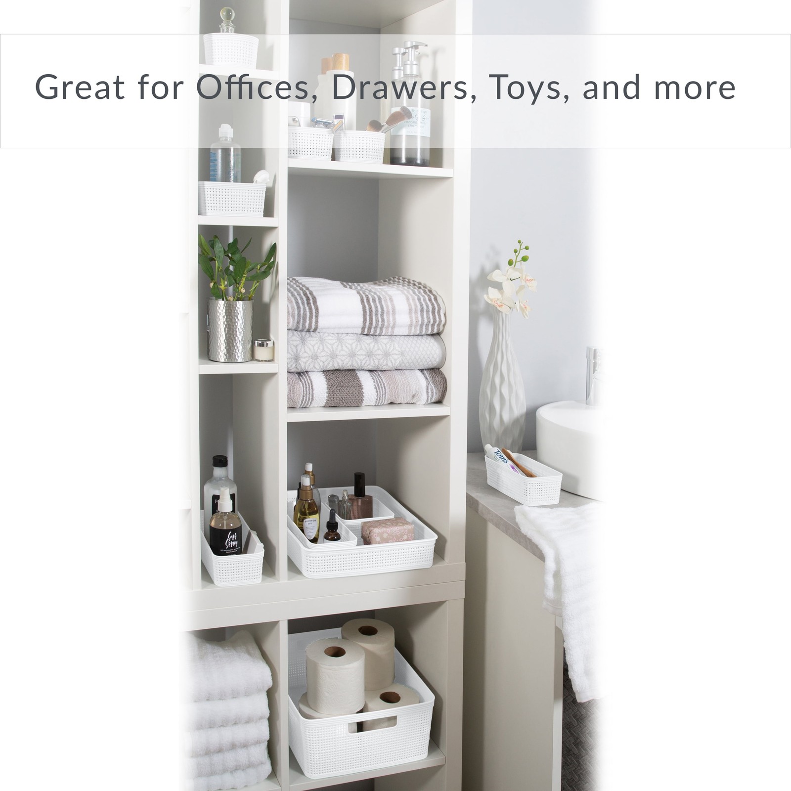 Simplify 6 Pack Plastic Organizing Storage Basket Set, White gallery
