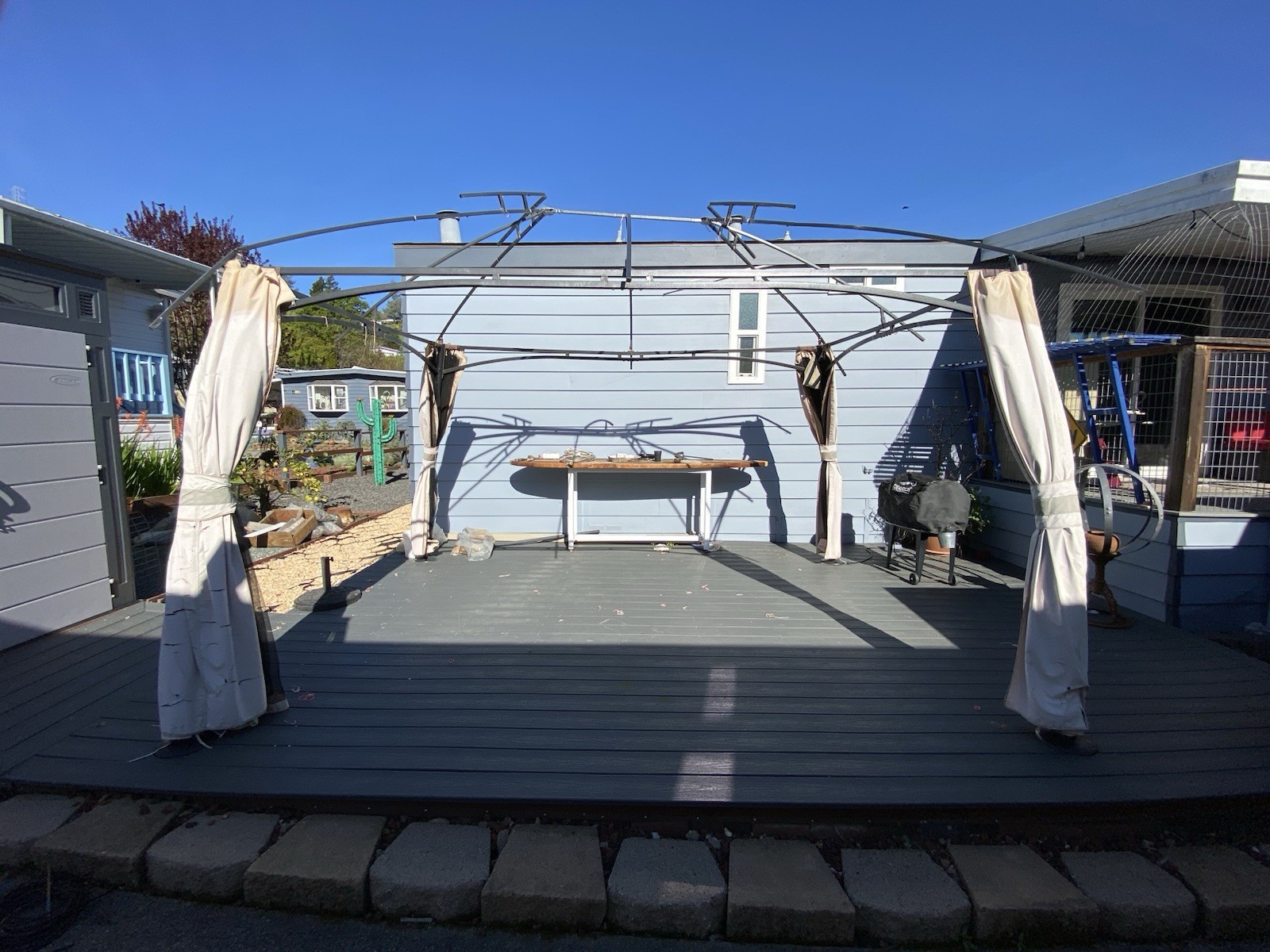 Weather Resistant Metal Frame Rectangle Gazebo with Beige Curtains Freestanding gallery