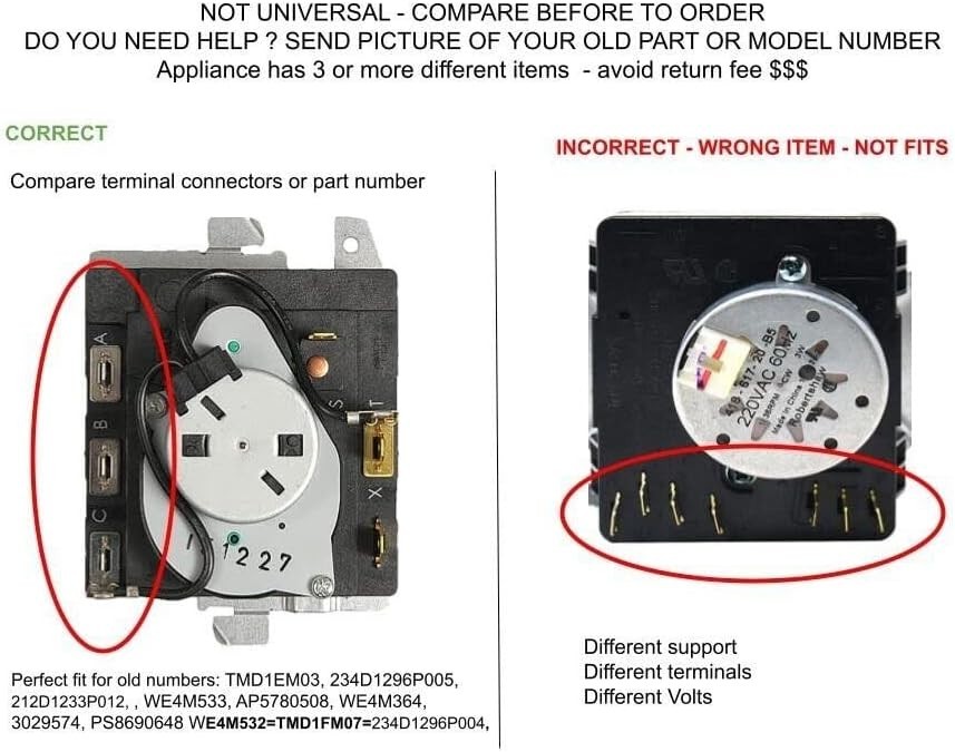Dryer Timer TMD1EM35 Kit w/ Knob Replacement OEM Compatible 110-120V gallery