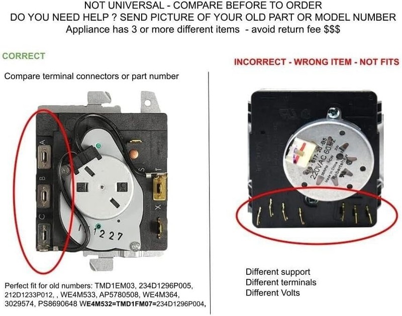 Dryer Timer TMD1EM35 Kit w/ Knob Replacement OEM Compatible 110-120V gallery