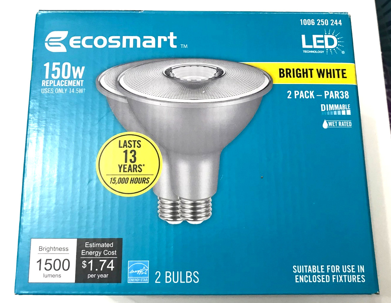 ECOSMART 150-Watt PAR38 8 Dimmable Flood LED Light Bulb Bright White (2-PACK ) gallery