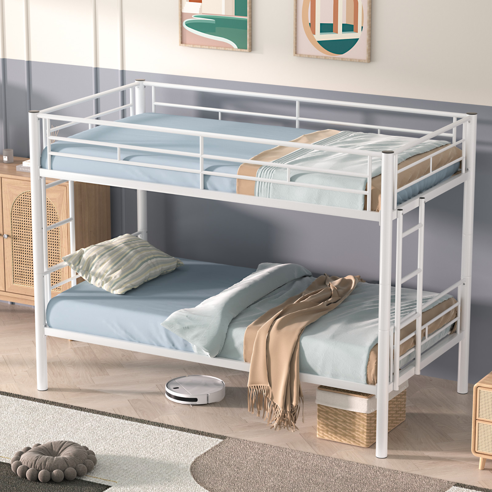 Twin Size Metal Bunk Bed Frame with Ladder and Full-Length Guardrail Noise Free gallery