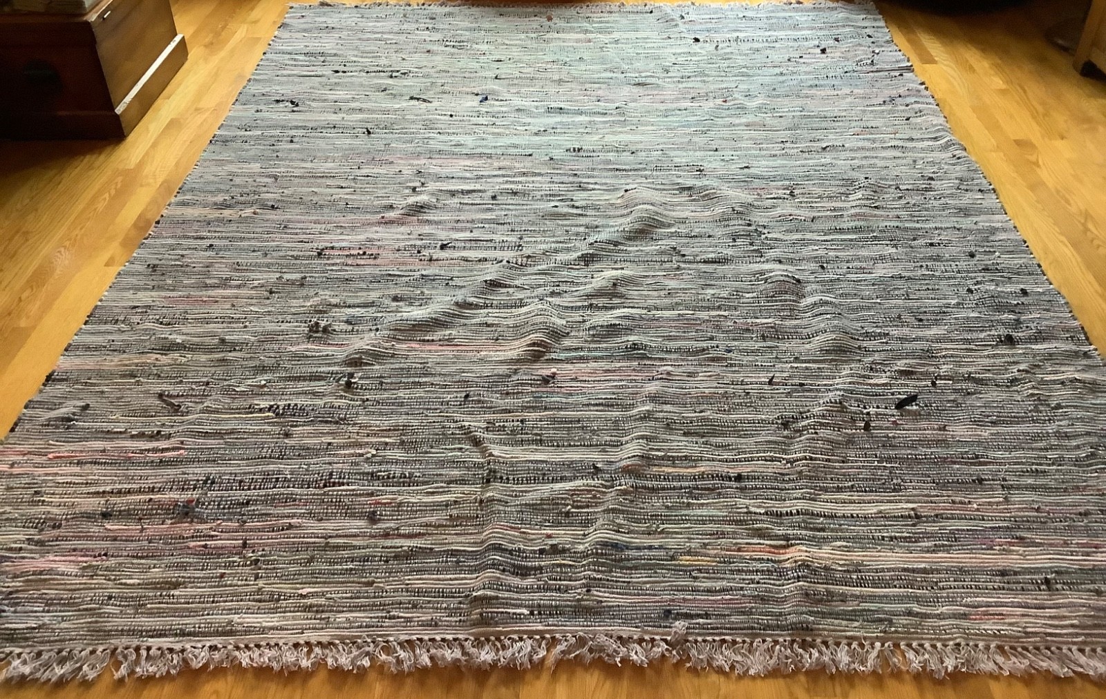 Vintage Hand Loomed Rag Rug 8' x 10 ' Colorful Stripe Farmhouse Woven Textile gallery