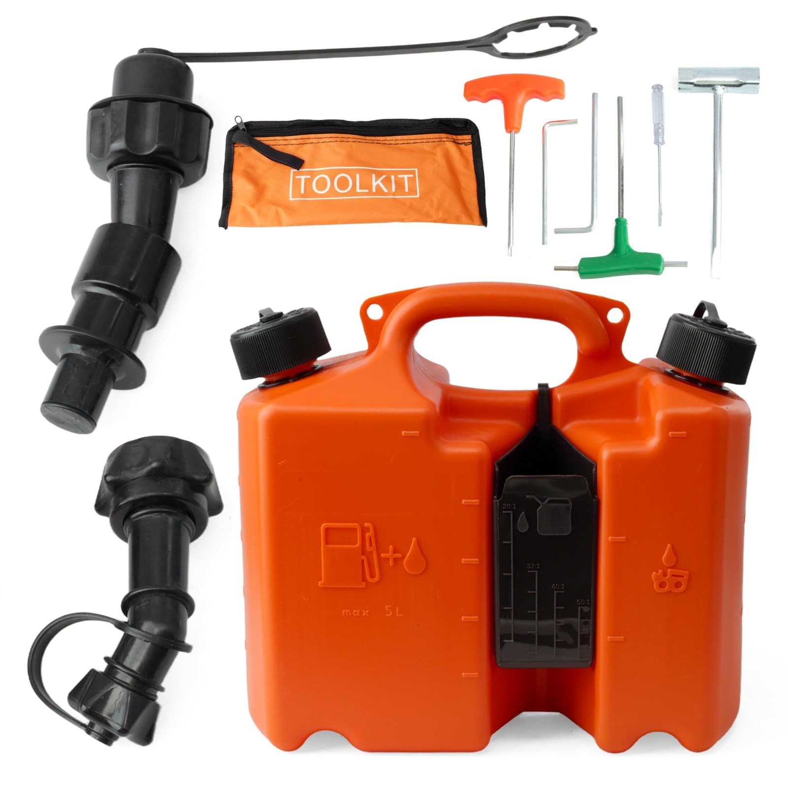 5L + 2L Fuel Container for Chainsaws, Spill Proof Nozzle, Oil & Fuel Drum, Orang gallery