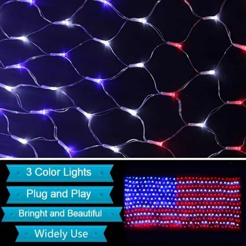 American Flag String Lights,Waterproof 420Led Flag Net Light 6.5 FT x 3.28 FT gallery