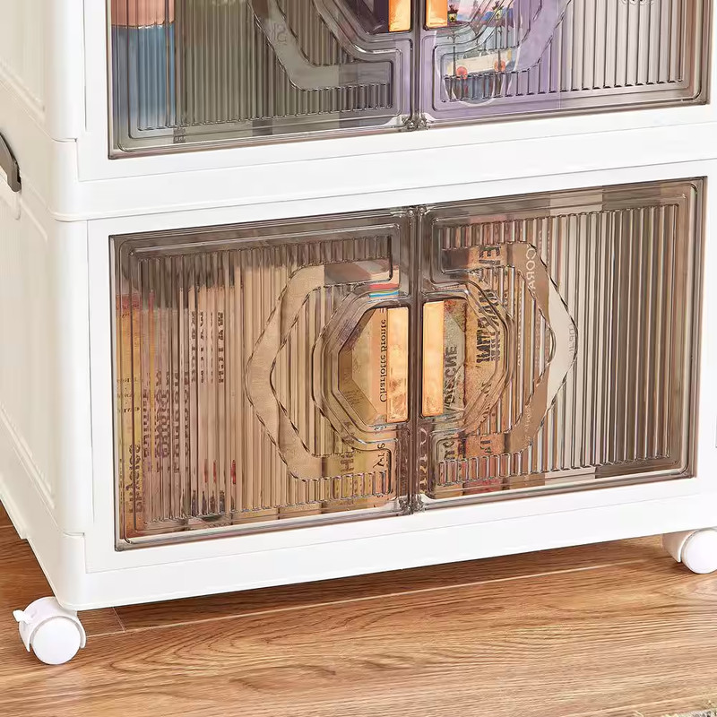 3-Tier Foldable Stackable Accent Storage Cabinet with Wheels, White 16 Gallon Pl gallery