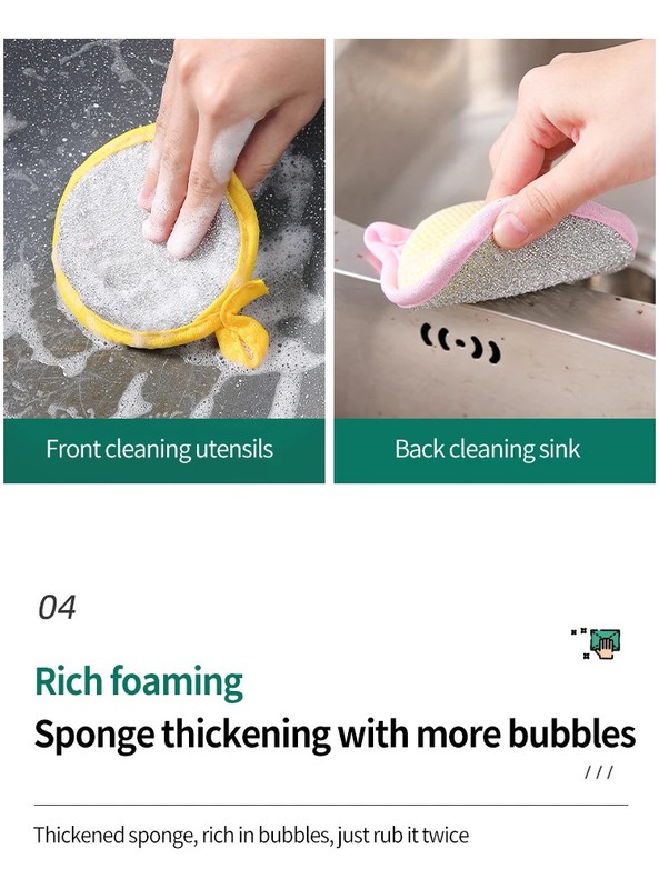 10 Pcs,Round Sponge Scrubber - Double-Sided Cleaning, Easy Stain Removal gallery