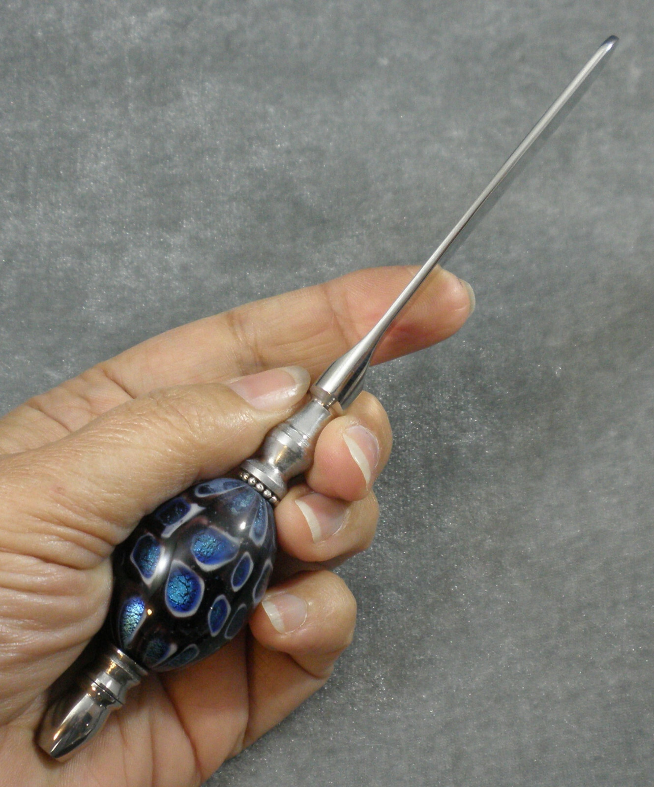 Chrome Plated Steel Silver Pltd Blue Black Lampwork Glass Beaded Butter Knife gallery