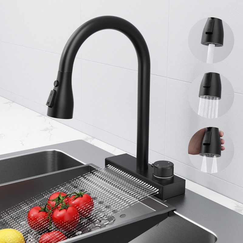 Black 3-function Pull-down Rain Kitchen Faucet gallery