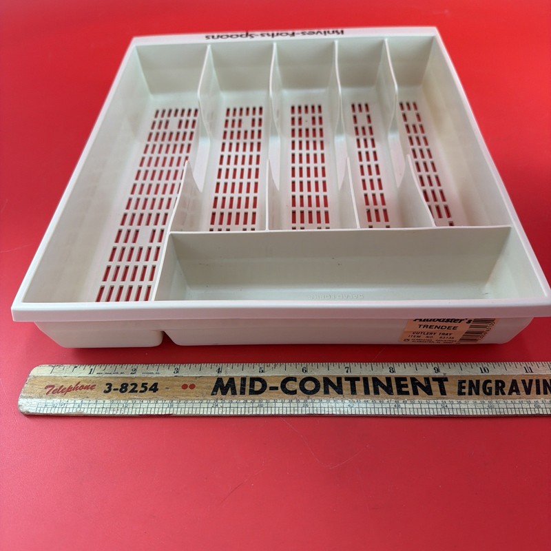Vintage Hard Plastic Silverware Flatware Tray Organizer Off White Cream gallery