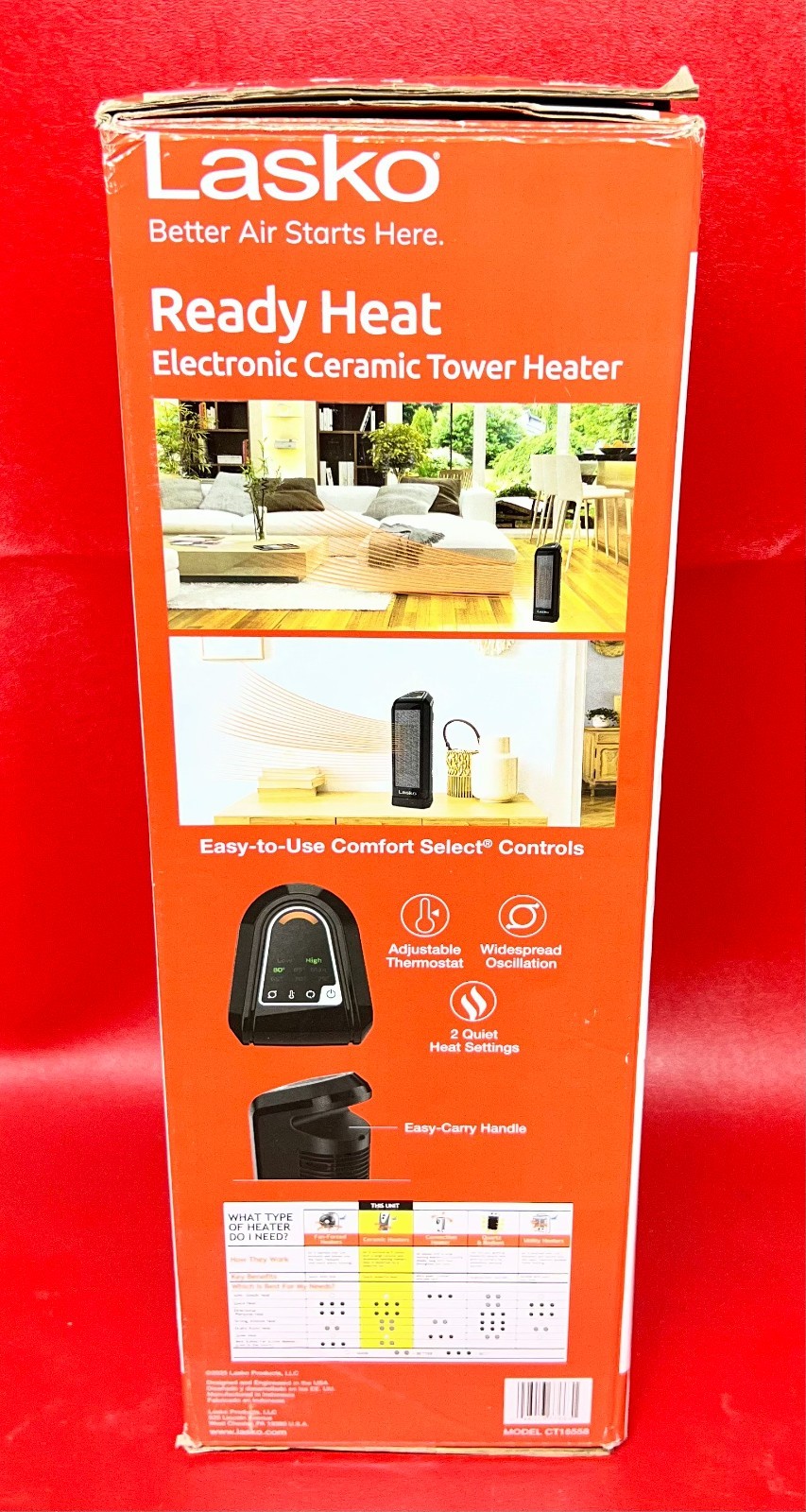 LASKO READY HEAT ELECTRONIC CERAMIC TOWER HEATER 16" OSCILLATING TOWER ADJ TERMO gallery
