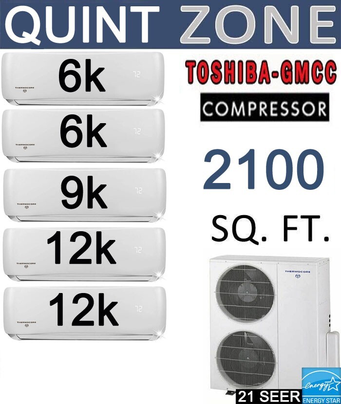 21 SEER: 5 Zone Ductless Mini Split AC/Heat Pump: 6k BTUx2 + 9k BTU + 12k BTU x2 gallery