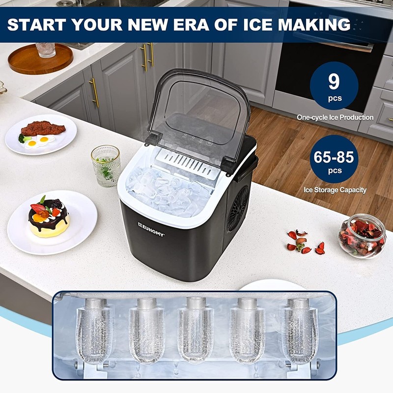 Euhomy Ice Maker Machine Countertop with Handle 26lbs/24H 9 Bullet Ice Cubes ... gallery