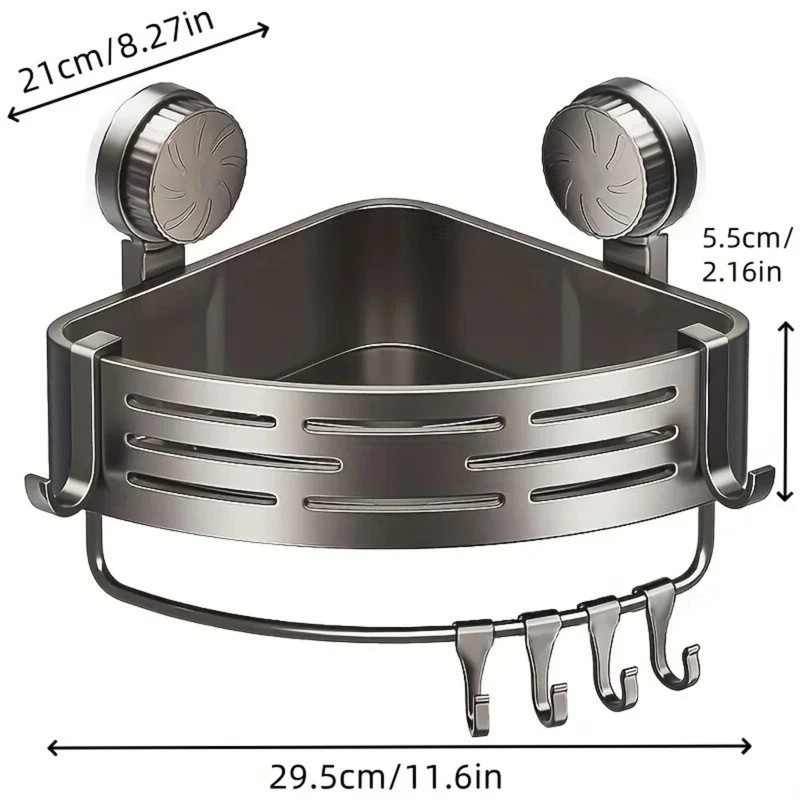 Corner Shower Shelf with Suction Cup – No Drill Bathroom Storage Rack with Hooks gallery