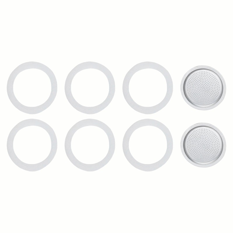 Two Filter Set with Six Silicone Gaskets for Efficient Moka Pot Espresso Making gallery