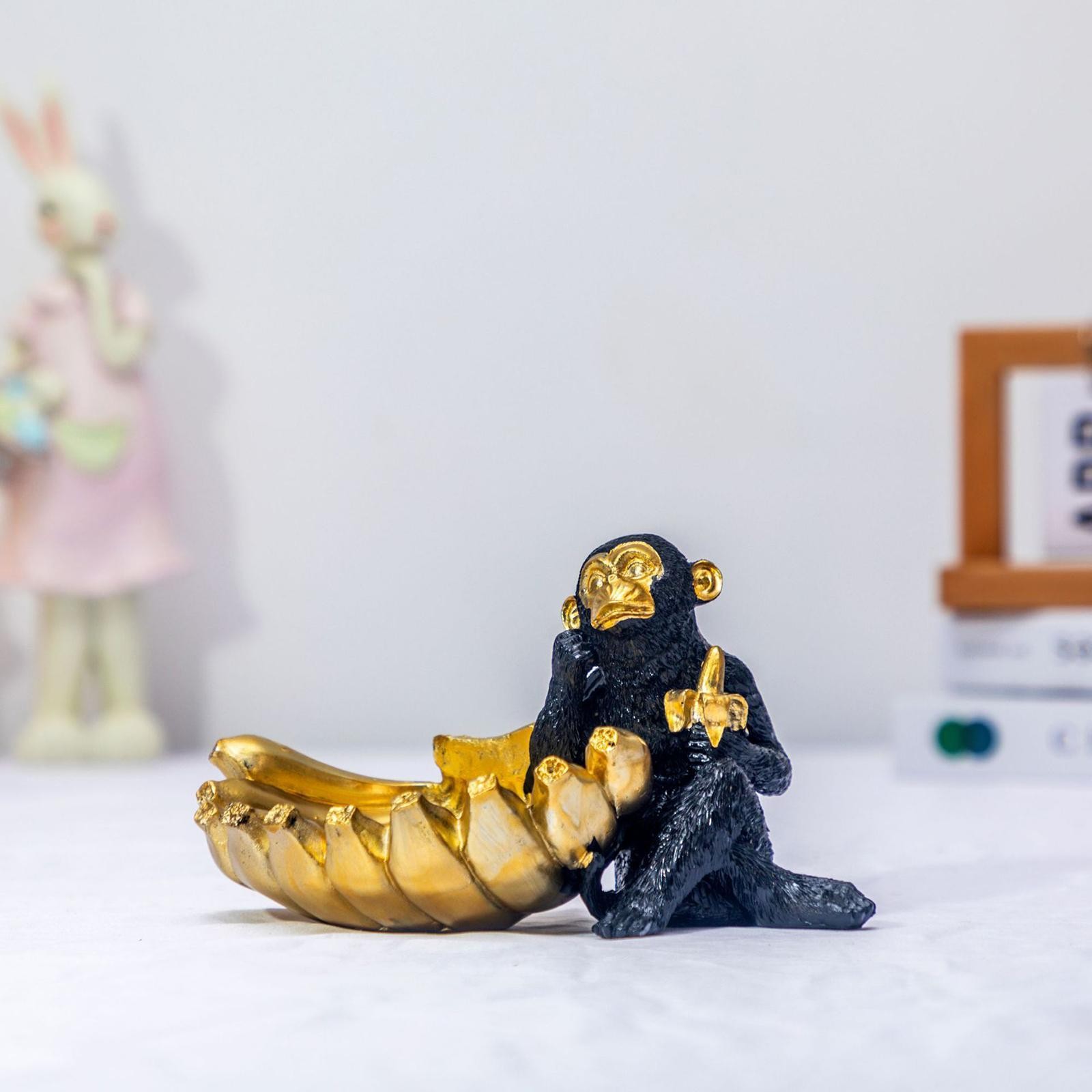 Monkey with Banana Bowl Statue Tabletop Ornament Candy Dish Monkey Sculpture gallery