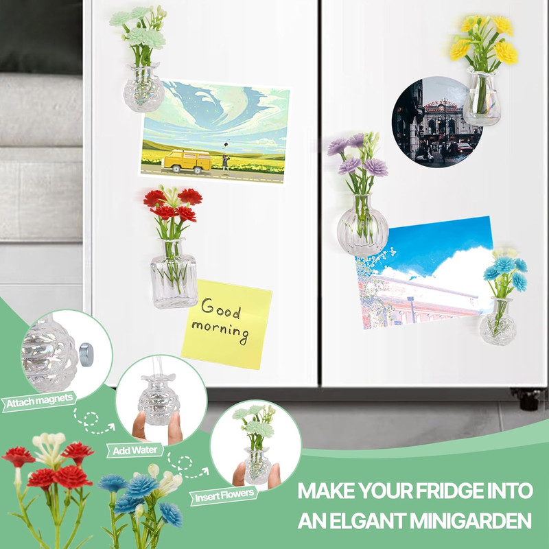 Cute Mini Vase Magnets for Fridge, Tiny Plant Glass Vases with Flowers, Magnetic gallery