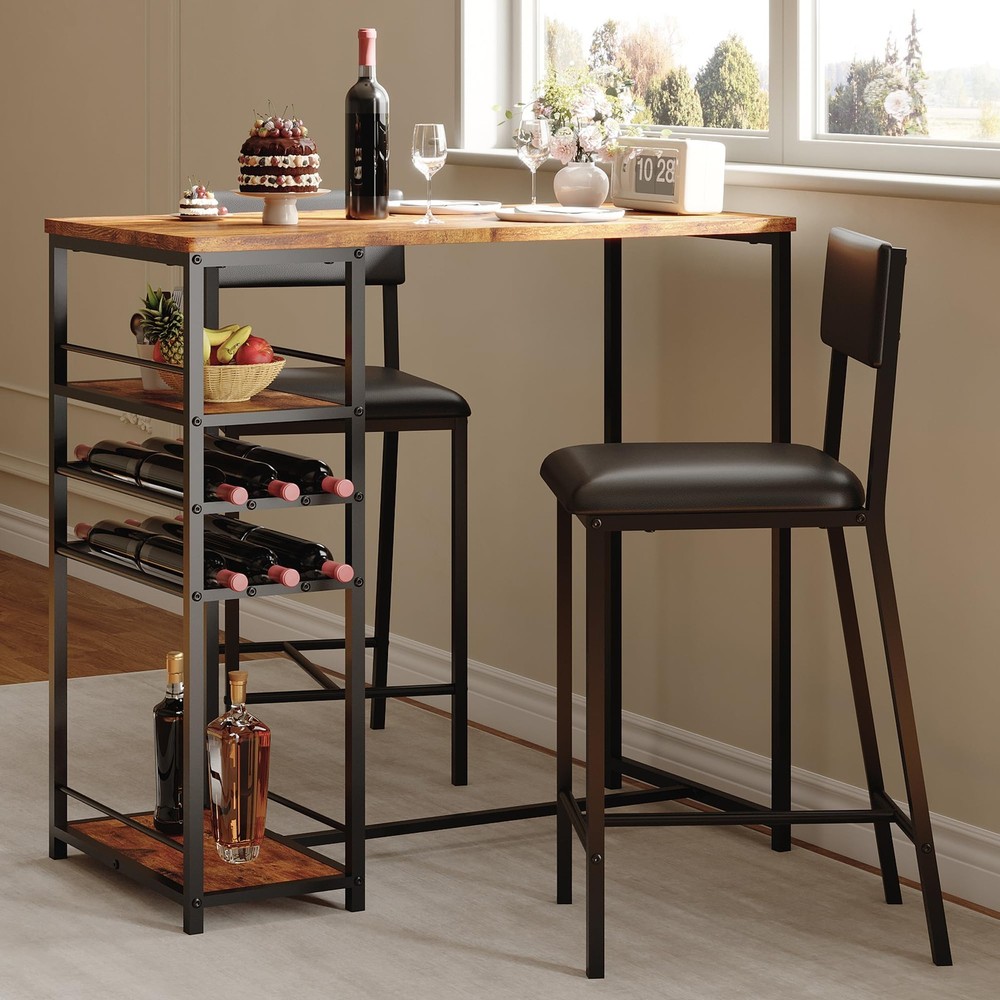 Dining Table Set for 2, Counter Height Table with 2 Upholstered Chairs and St...