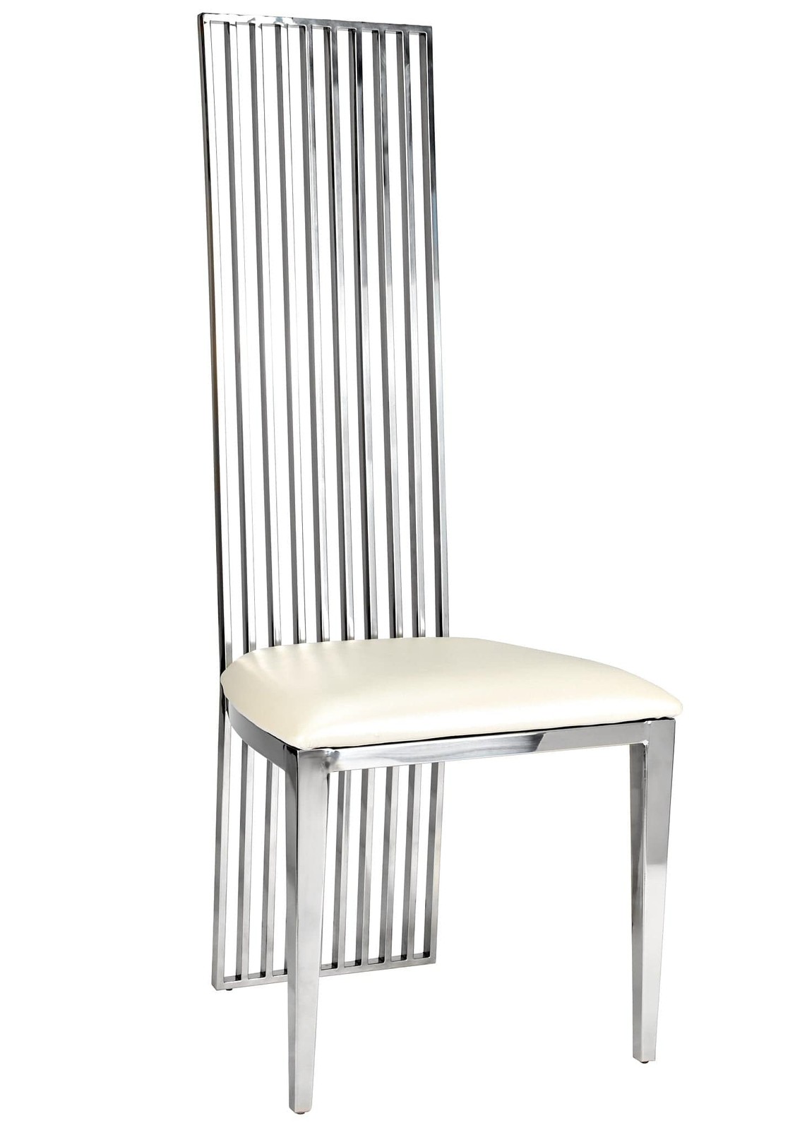 Silver Stainless Steel High Back Chair, Silver Frame, White Vinyl Seat-Chivari gallery