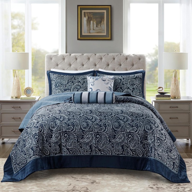 Aubrey Reversible Quilted Bedspread Set, Solid Reverse Summer Breathable, Lig... gallery