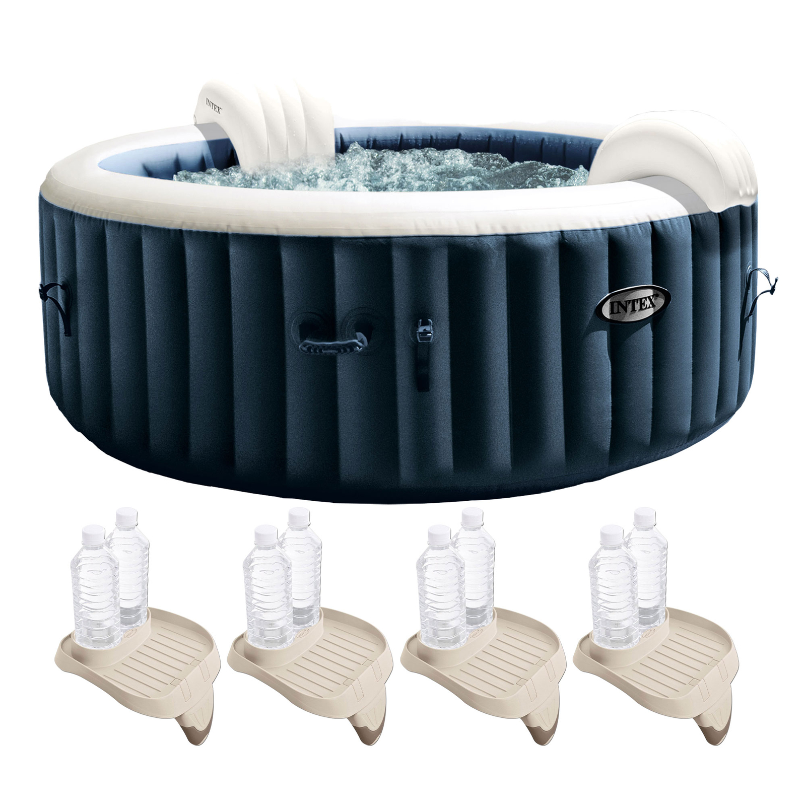 Intex PureSpa Plus Portable Inflatable Spa & Attachable Snack Tray, Tan (4 Pack) gallery