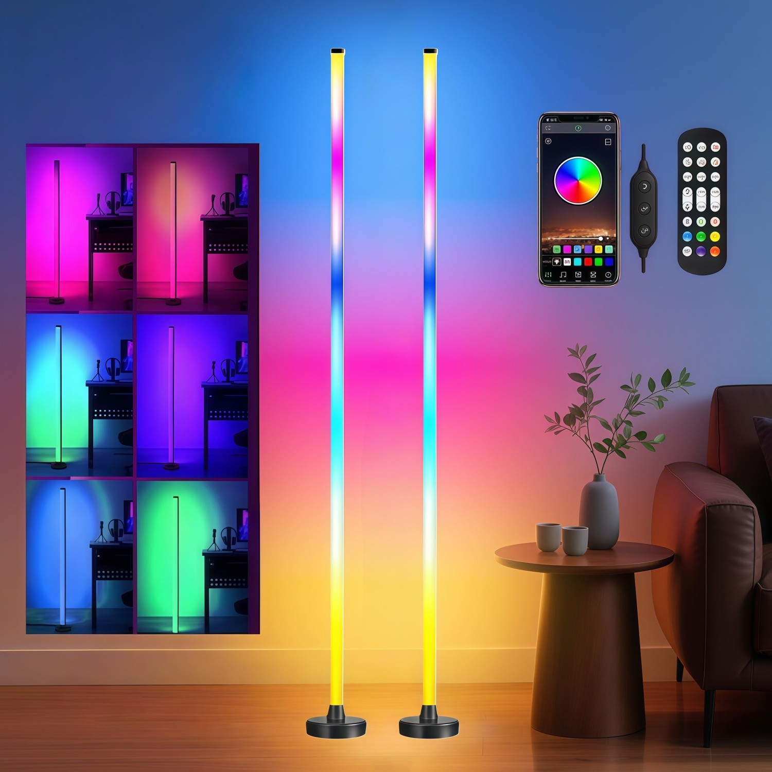 1/2P 47" Smart LED Floor Lamp RGB Remote &APP Control Music Sync Corner Lighting gallery