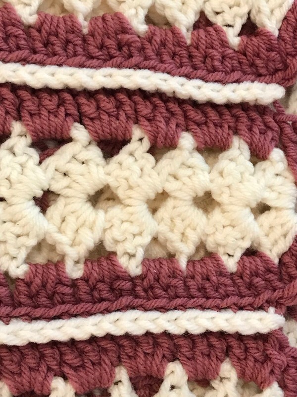 Handmade Granny Square Cable Crochet Afghan Throw 76 x 46 Rose & Ivory Cottage gallery