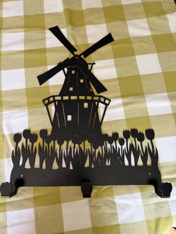 Cast Iron Windmill Surrounded by Tulips Wall Hooks, 20" by 16" and Substantial gallery