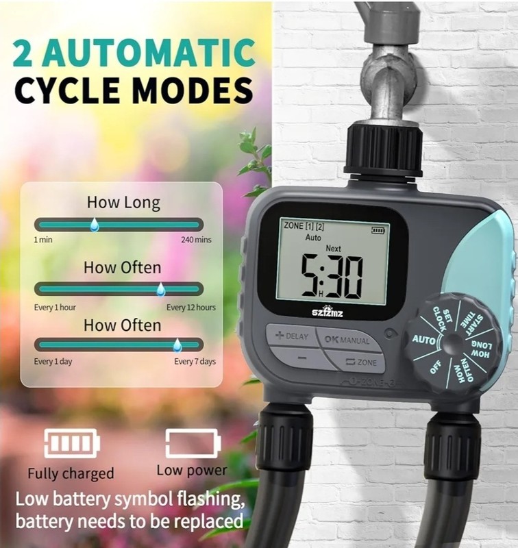 2 outlet Sprinkler Timer Water Timer, Programmable with rain delay Manual/Auto gallery