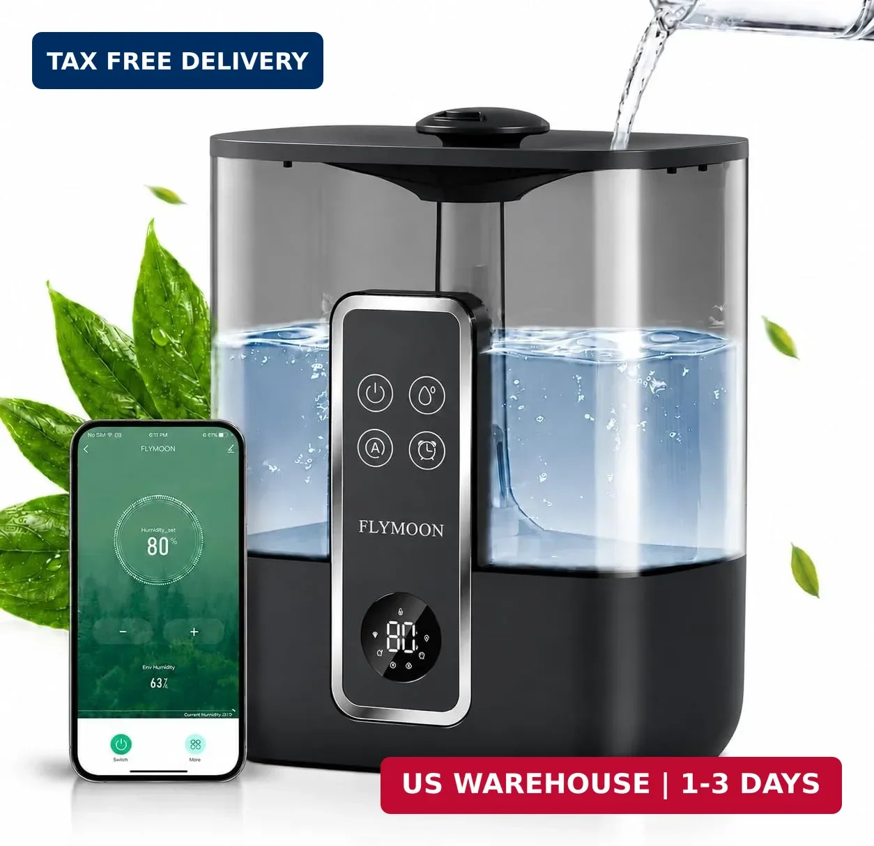FLYMOON Humidifier for Bedroom, Top Fill 5L Cool Mist Humidifiers with 28dB, Sma gallery
