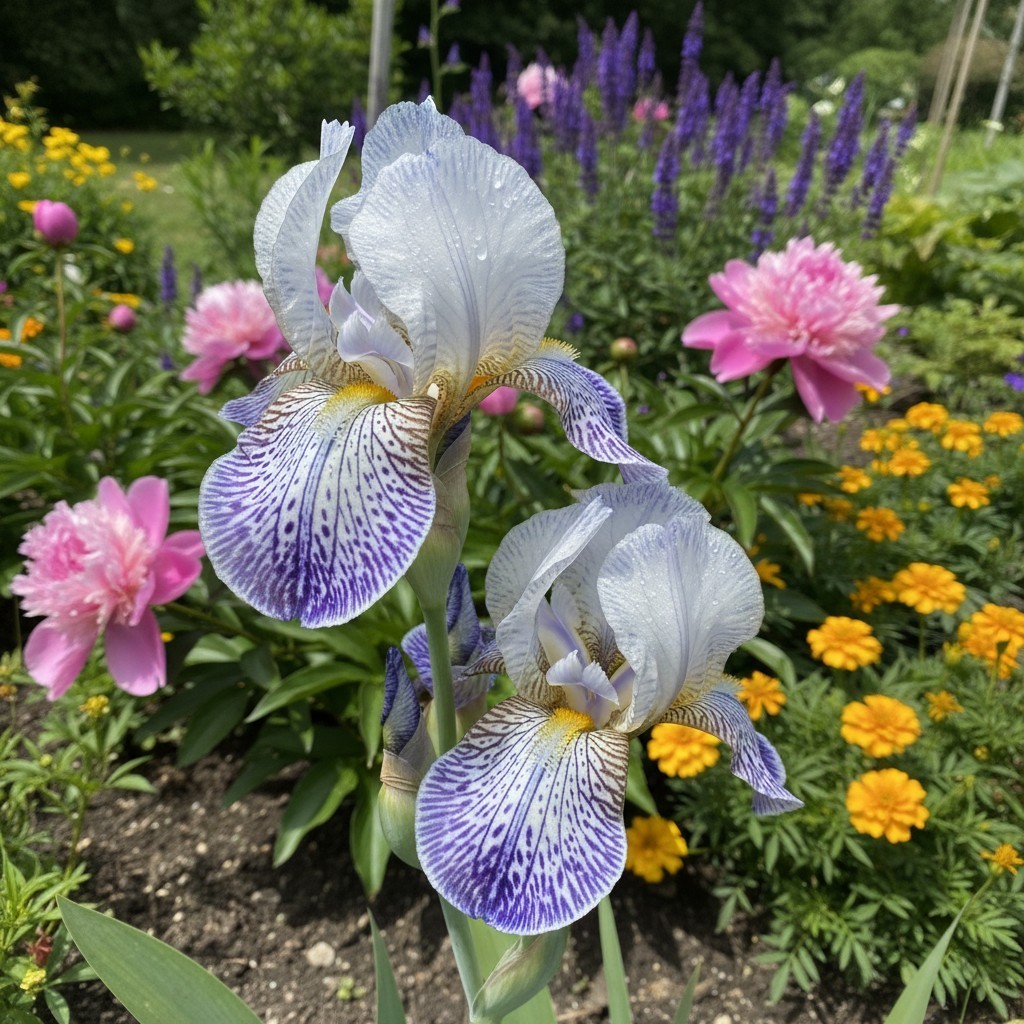 45 Blue Porcelain Bearded Iris Seeds – White & Blue Spotted Petals gallery